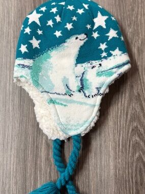 Lands' End White Sherpa Fleece Hat with Polar Bears NWT Snow